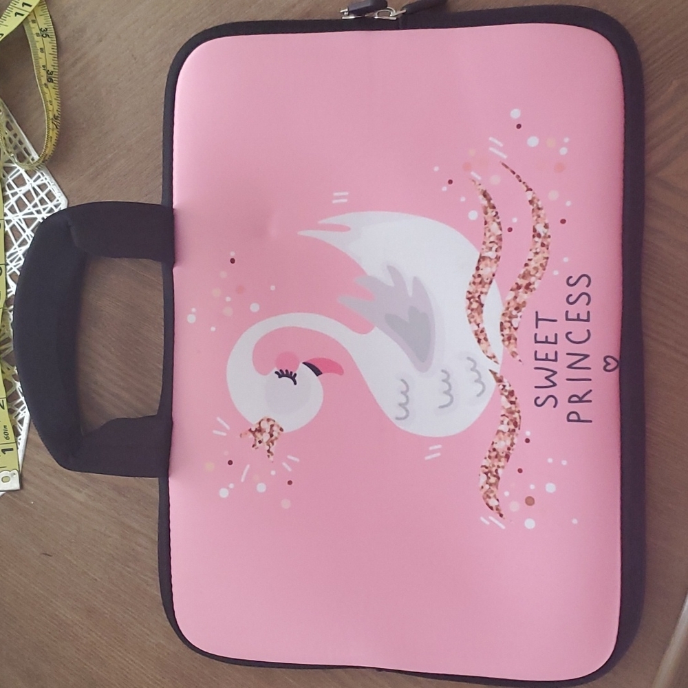 Laptop or Tablet Bag 13×9.5 Pink with black Lining.